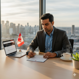 Business Owner Reviewing Canadian Incorporation Paperwork