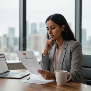 Business owner looking at corporate installment document