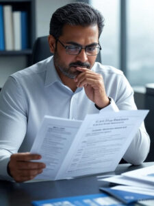 Business Owner reading tax filing document