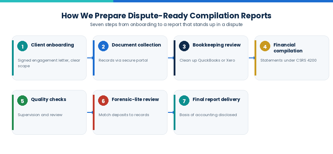 How CPA Compilation Reports Help Resolve Shareholder Disputes and Financial Conflicts Seven-step process for preparing dispute-ready CPA compilation reports