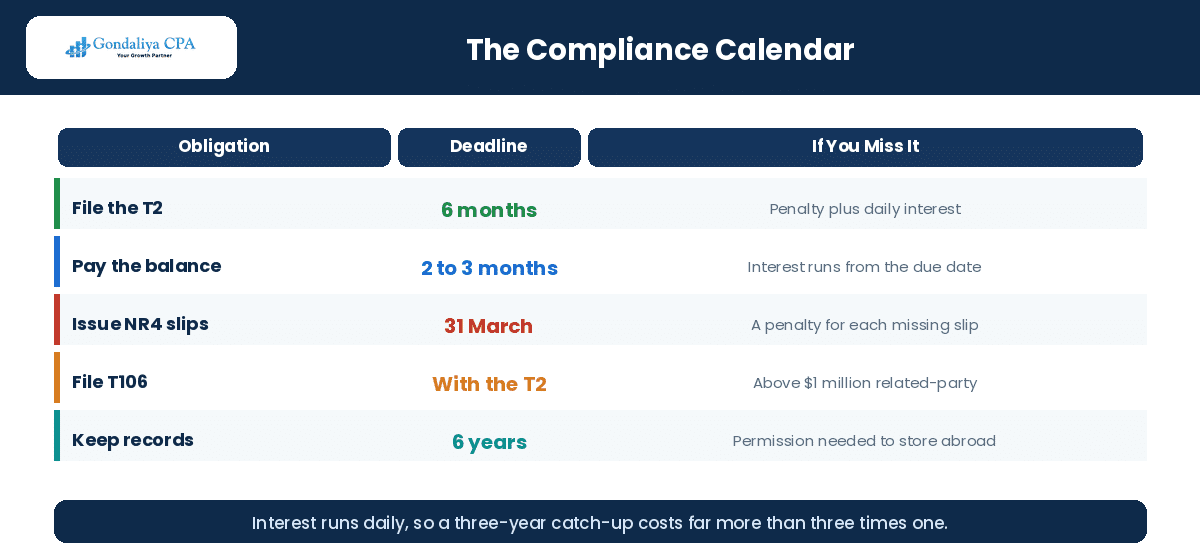 Canadian compliance deadlines for non-resident corporations