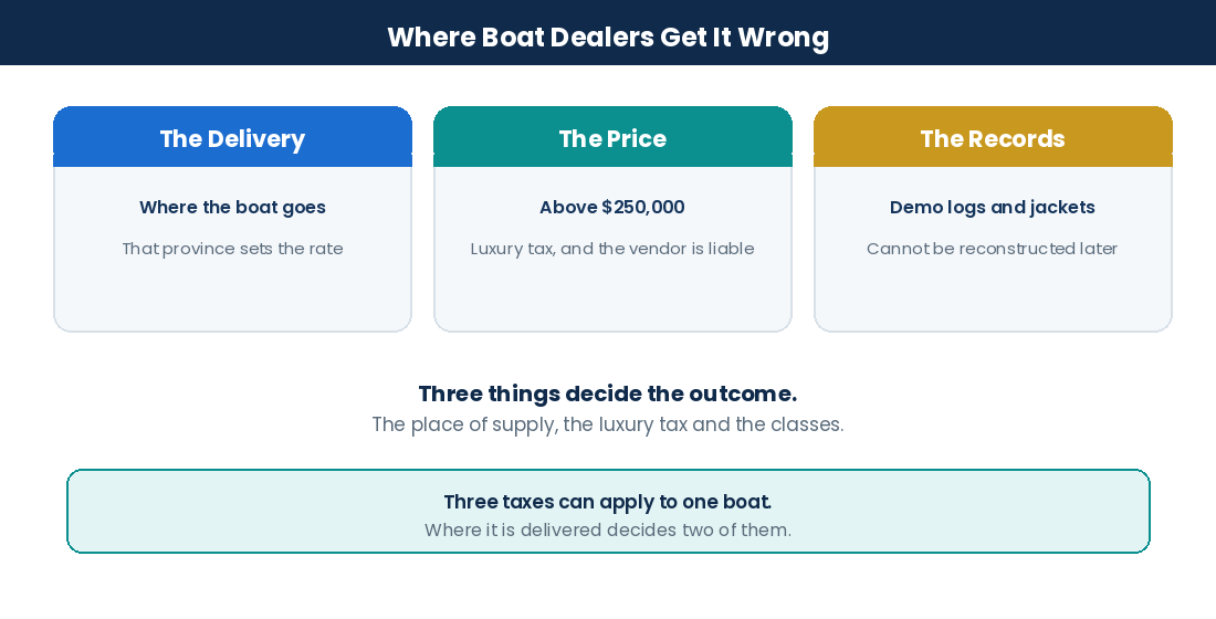 Where boat dealerships lose deductions: the delivery province, the price and the records