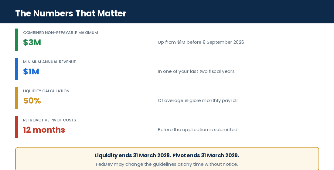 Key RTRI numbers: funding ceilings, revenue threshold, coverage rates and deadlines